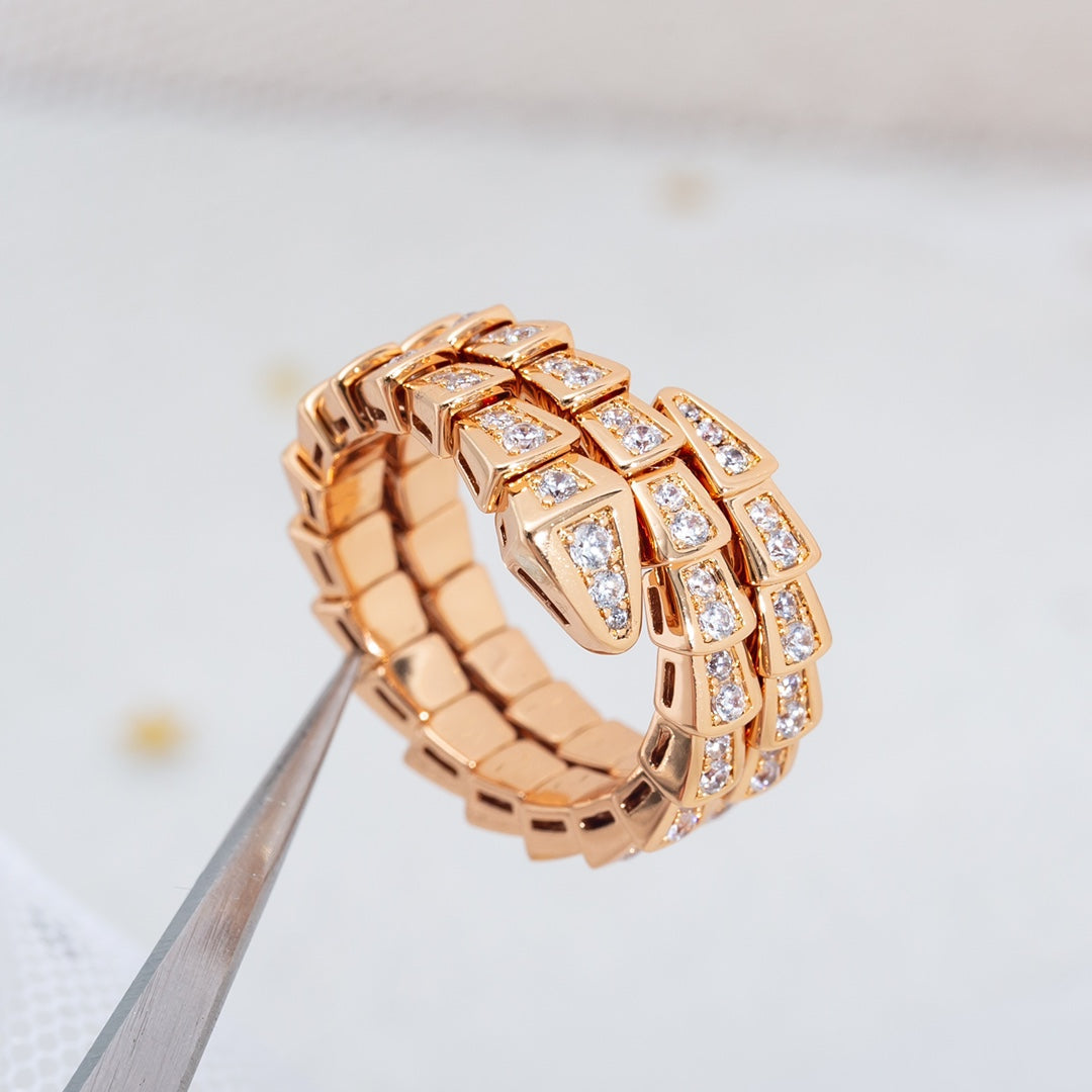 [Panda Jewelry]SERPENTI RING PINK GOLD DIAMOND DOUBLE ROW