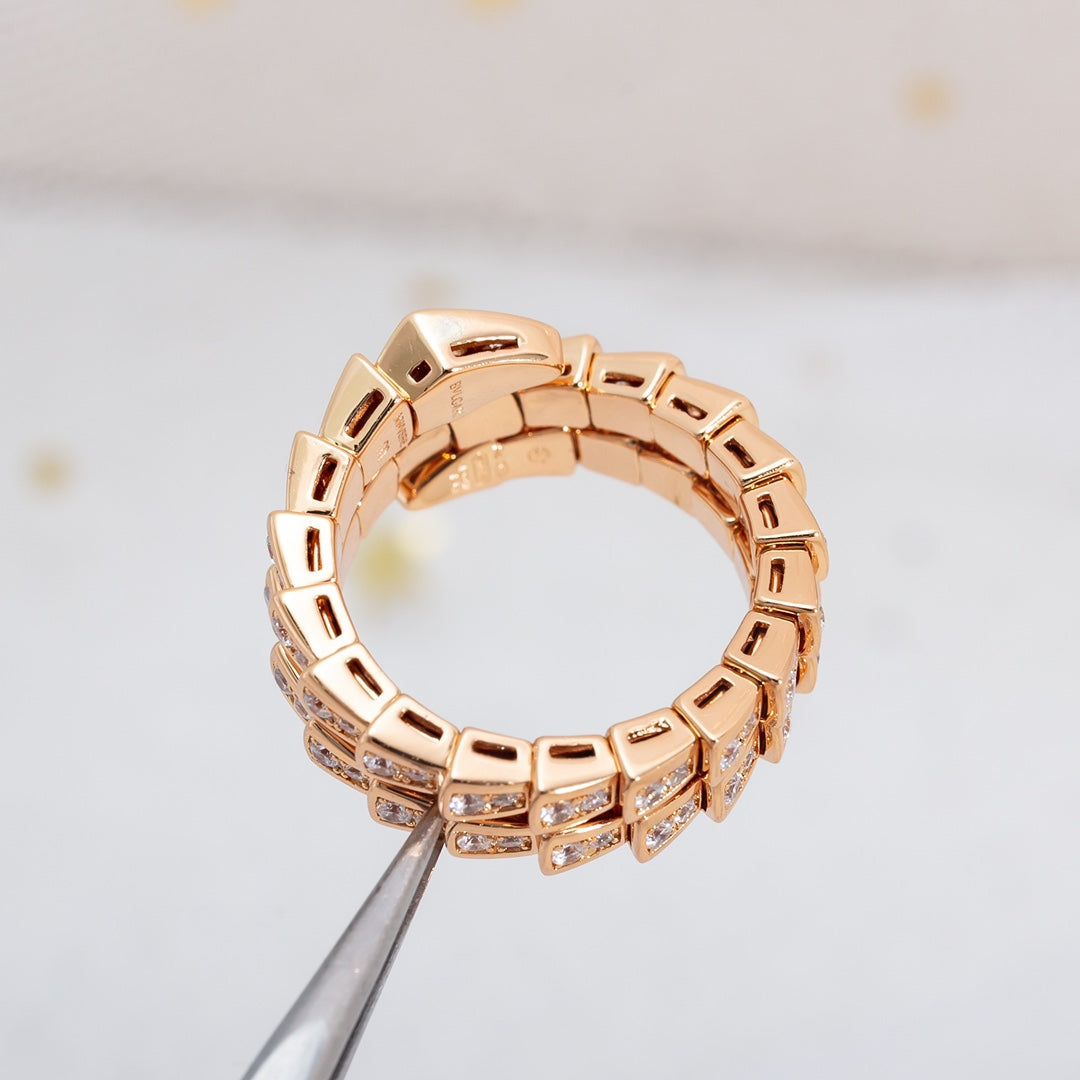 [Panda Jewelry]SERPENTI RING PINK GOLD DIAMOND DOUBLE ROW