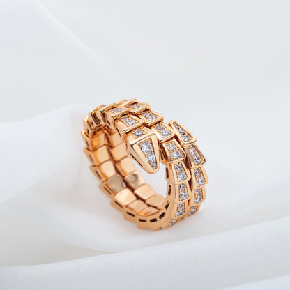 [Panda Jewelry]SERPENTI RING PINK GOLD DIAMOND DOUBLE ROW