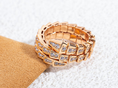 [Panda Jewelry]SERPENTI RING PINK GOLD DIAMOND DOUBLE ROW