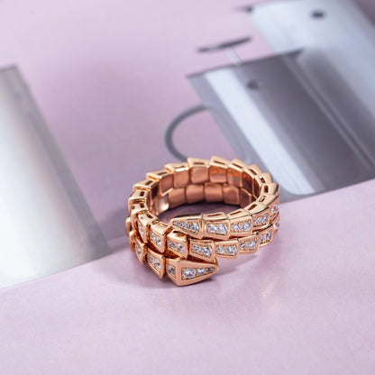 [Panda Jewelry]SERPENTI RING PINK GOLD DIAMOND DOUBLE ROW