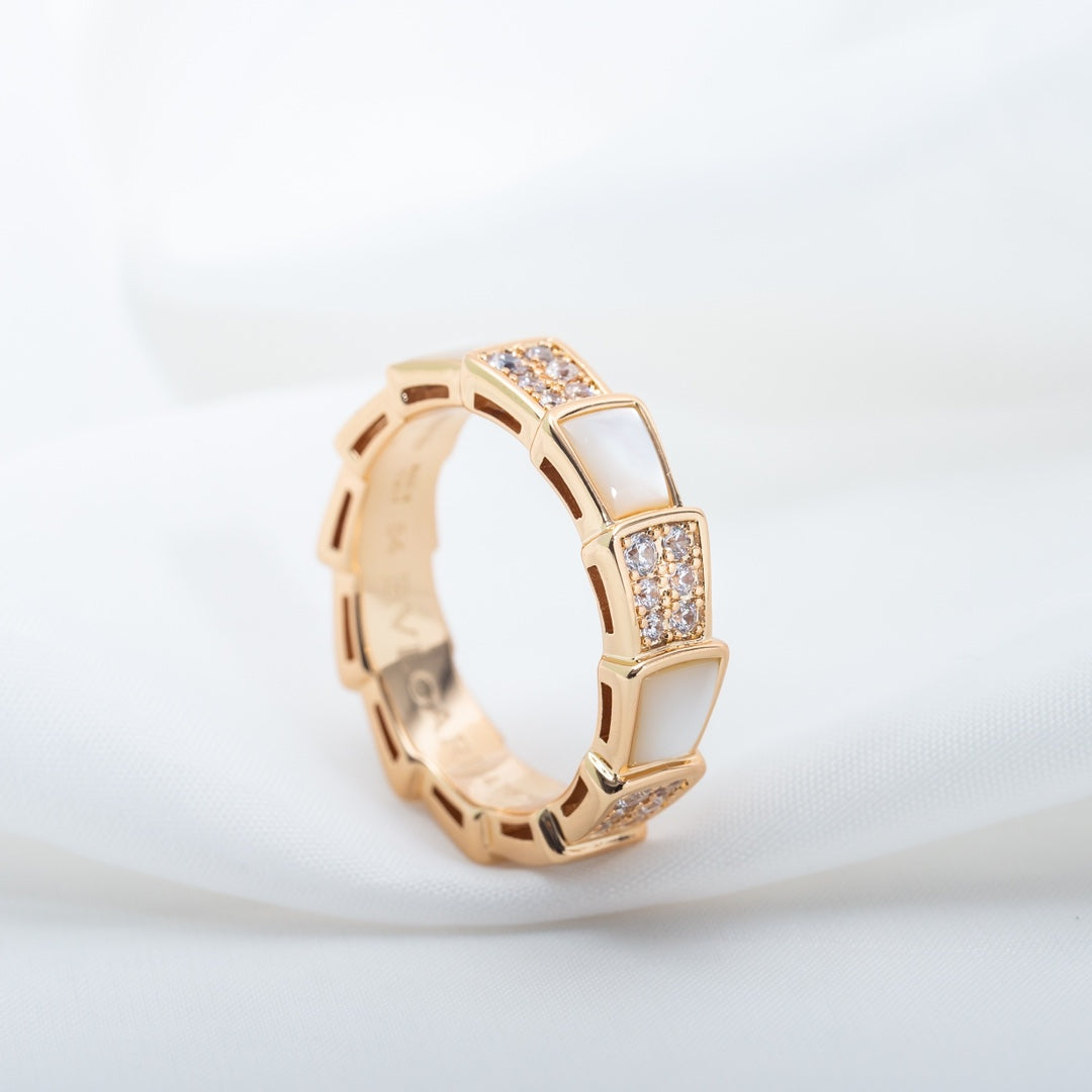 [Panda Jewelry]SERPENTI RING PINK GOLD MOP DIAMOND PAVED 4MM