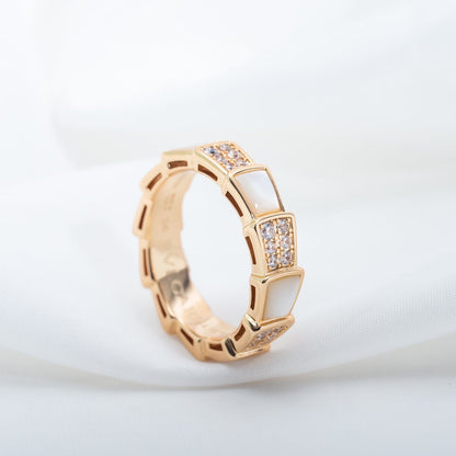 [Panda Jewelry]SERPENTI RING PINK GOLD MOP DIAMOND PAVED 4MM