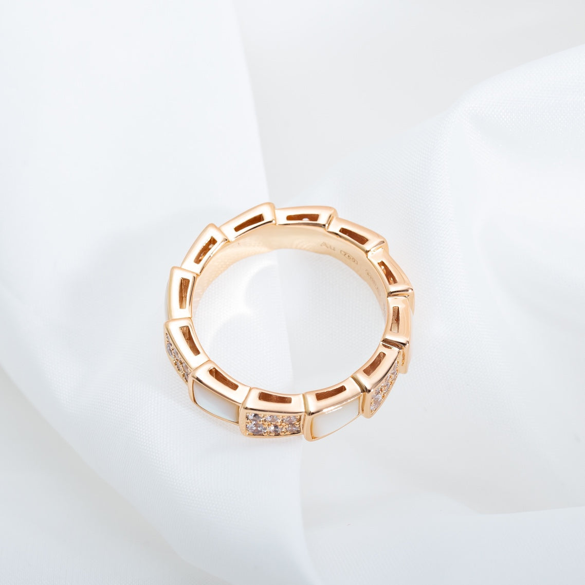 [Panda Jewelry]SERPENTI RING PINK GOLD MOP DIAMOND PAVED 4MM