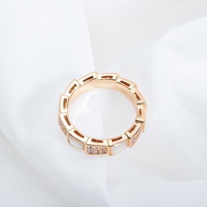[Panda Jewelry]SERPENTI RING PINK GOLD MOP DIAMOND PAVED 4MM