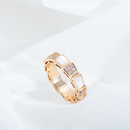 [Panda Jewelry]SERPENTI RING PINK GOLD MOP DIAMOND PAVED 4MM
