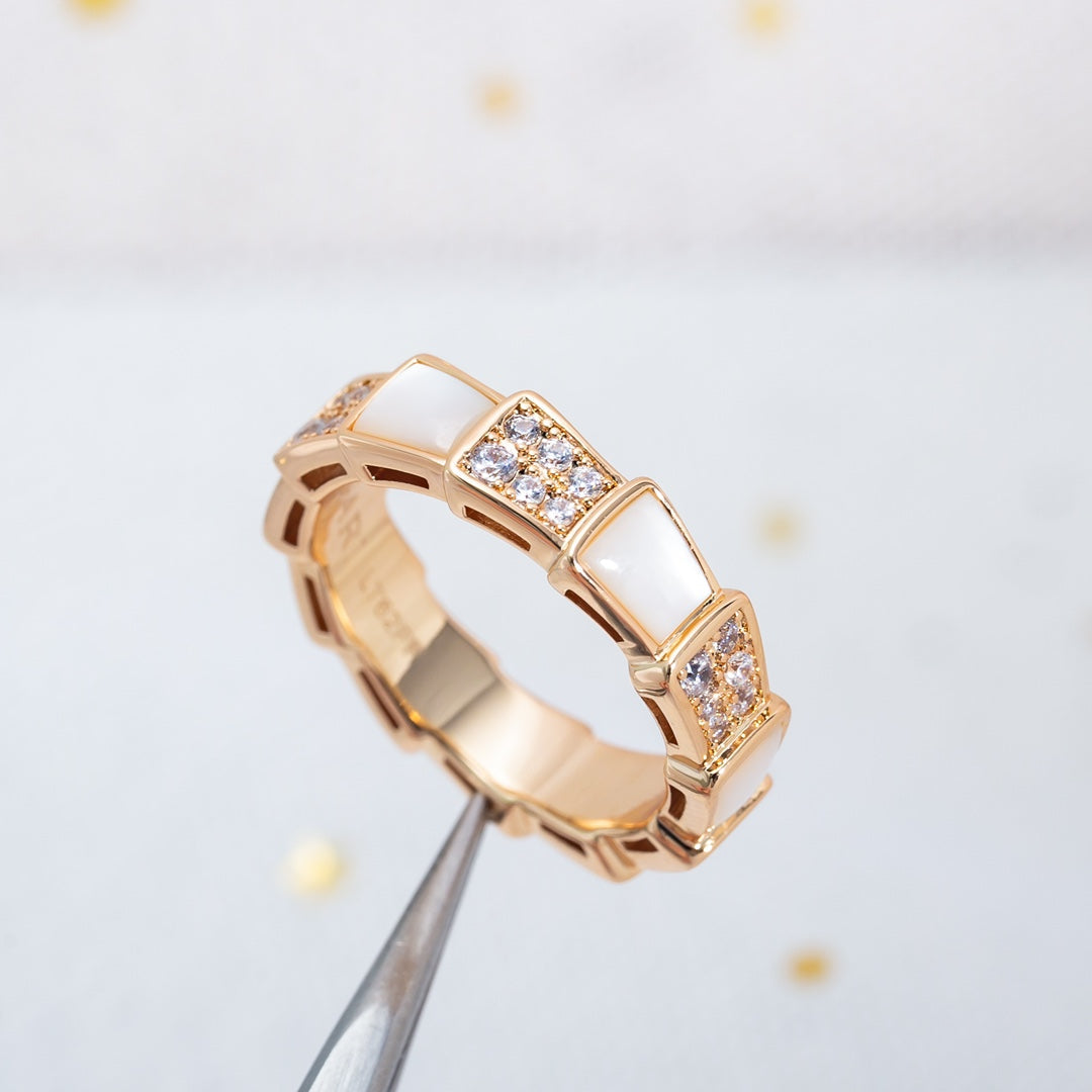 [Panda Jewelry]SERPENTI RING PINK GOLD MOP DIAMOND PAVED 4MM