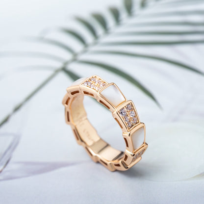 [Panda Jewelry]SERPENTI RING PINK GOLD MOP DIAMOND PAVED 4MM