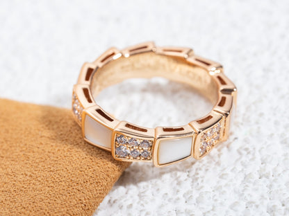 [Panda Jewelry]SERPENTI RING PINK GOLD MOP DIAMOND PAVED 4MM
