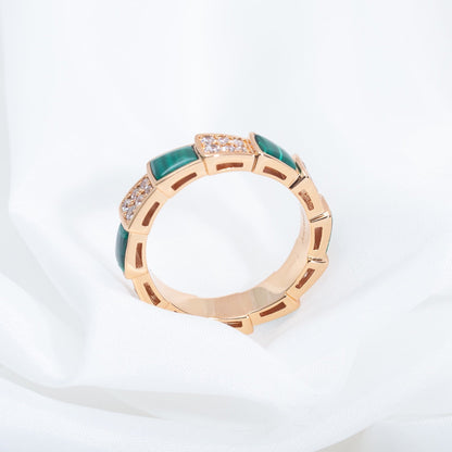 [Panda Jewelry]SERPENTI RING PINK GOLD MALACHITE DIAMOND PAVED 4MM