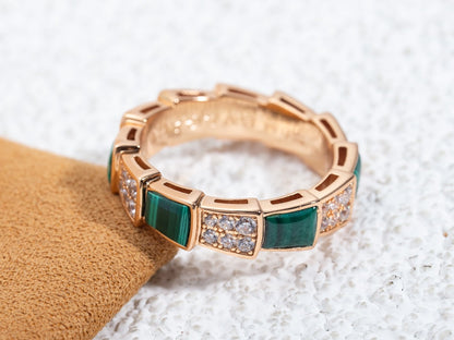 [Panda Jewelry]SERPENTI RING PINK GOLD MALACHITE DIAMOND PAVED 4MM