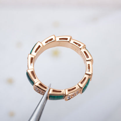 [Panda Jewelry]SERPENTI RING PINK GOLD MALACHITE DIAMOND PAVED 4MM