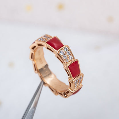 [Panda Jewelry]SERPENTI RING PINK GOLD CARNELIAN DIAMOND PAVED 4MM