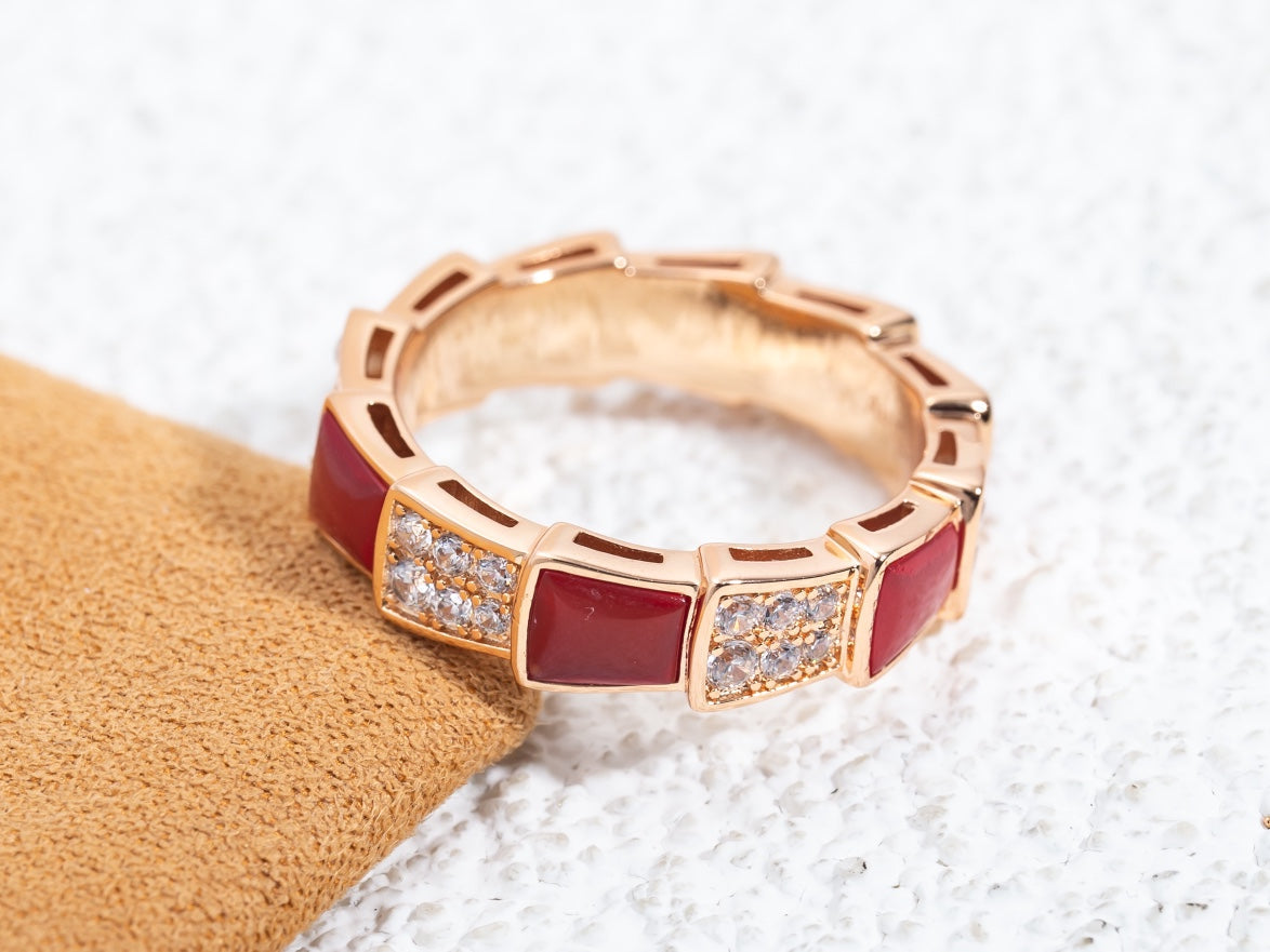 [Panda Jewelry]SERPENTI RING PINK GOLD CARNELIAN DIAMOND PAVED 4MM