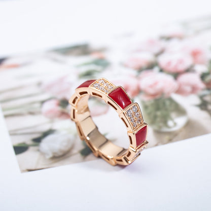 [Panda Jewelry]SERPENTI RING PINK GOLD CARNELIAN DIAMOND PAVED 4MM