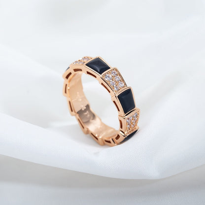 [Panda Jewelry]SERPENTI RING PINK GOLD BLACK MOP DIAMOND PAVED 4MM