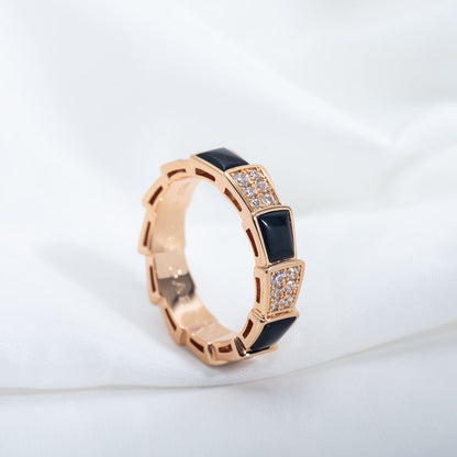 [Panda Jewelry]SERPENTI RING PINK GOLD BLACK MOP DIAMOND PAVED 4MM