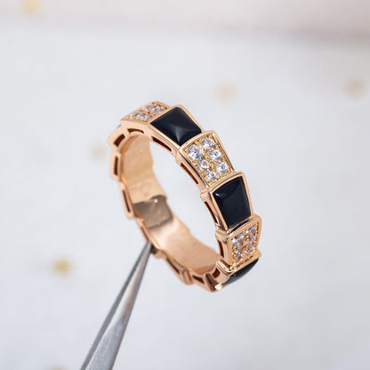 [Panda Jewelry]SERPENTI RING PINK GOLD BLACK MOP DIAMOND PAVED 4MM