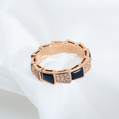 [Panda Jewelry]SERPENTI RING PINK GOLD BLACK MOP DIAMOND PAVED 4MM