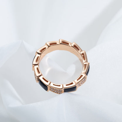 [Panda Jewelry]SERPENTI RING PINK GOLD BLACK MOP DIAMOND PAVED 4MM