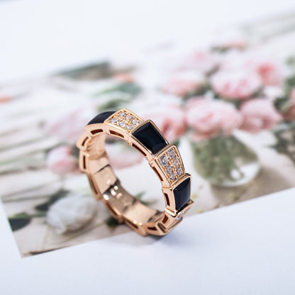 [Panda Jewelry]SERPENTI RING PINK GOLD BLACK MOP DIAMOND PAVED 4MM