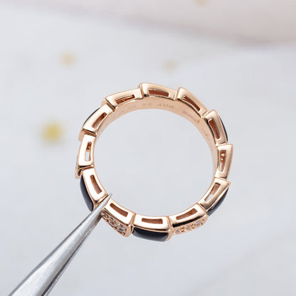 [Panda Jewelry]SERPENTI RING PINK GOLD BLACK MOP DIAMOND PAVED 4MM