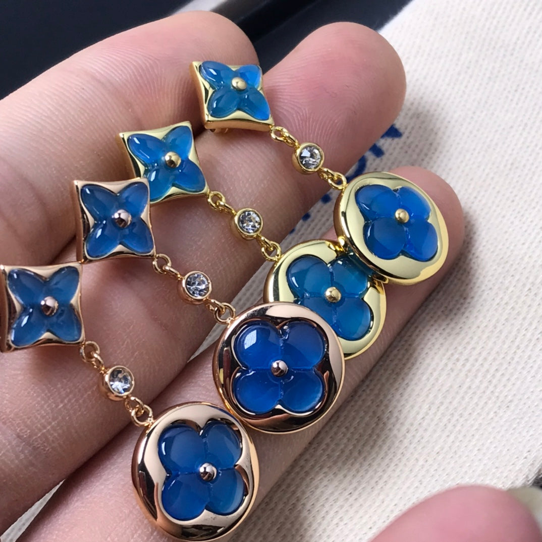 [Panda Jewelry]STAR AND SUN AGATE DIAMOND EARRINGS