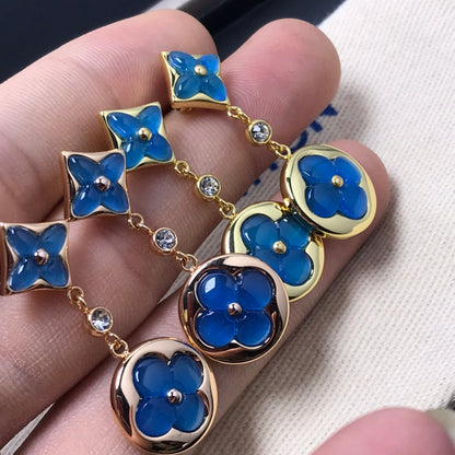 [Panda Jewelry]STAR AND SUN AGATE DIAMOND EARRINGS