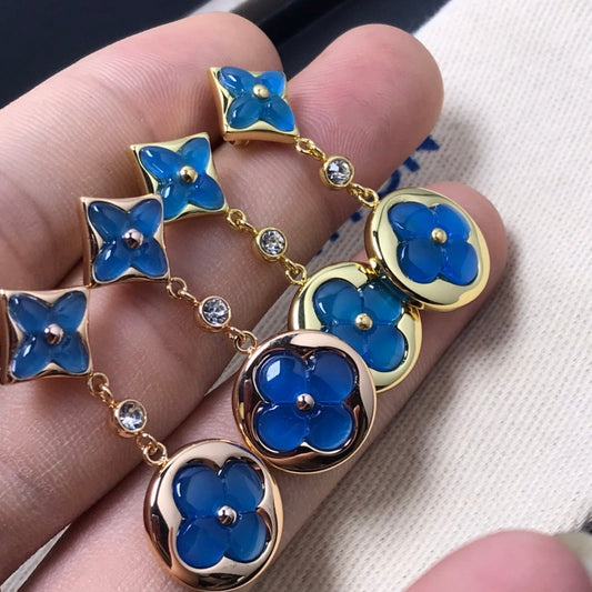 [Panda Jewelry]STAR AND SUN AGATE DIAMOND EARRINGS