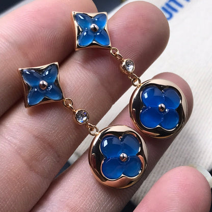 [Panda Jewelry]STAR AND SUN AGATE DIAMOND EARRINGS