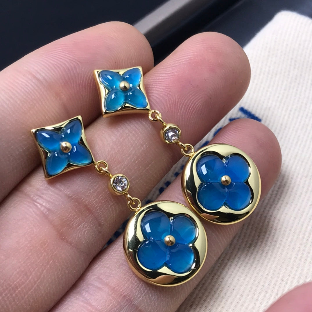 [Panda Jewelry]STAR AND SUN AGATE DIAMOND EARRINGS