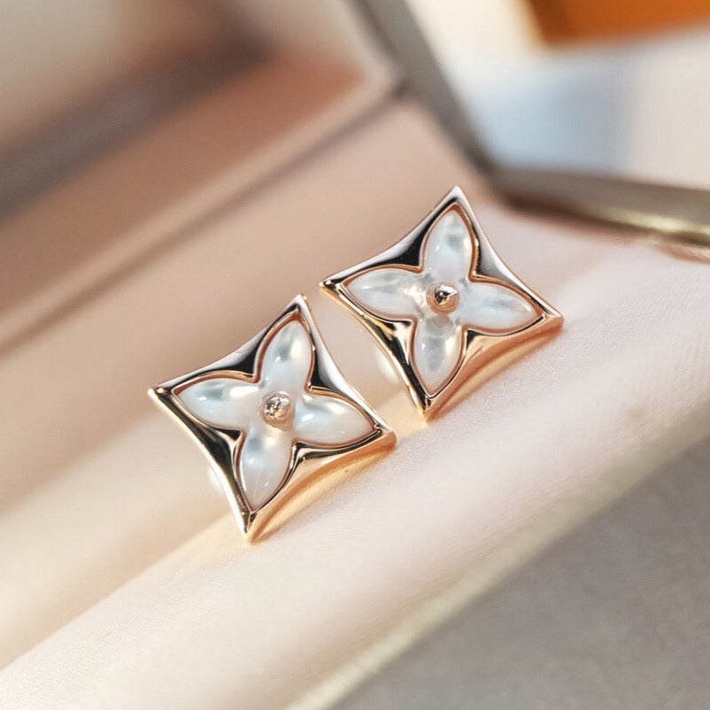 [Panda Jewelry]STAR MOP PINK GOLD EARRINGS