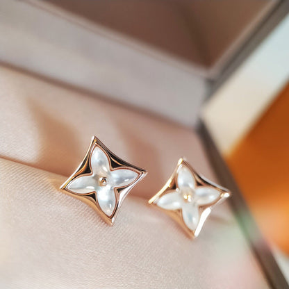 [Panda Jewelry]STAR MOP PINK GOLD EARRINGS