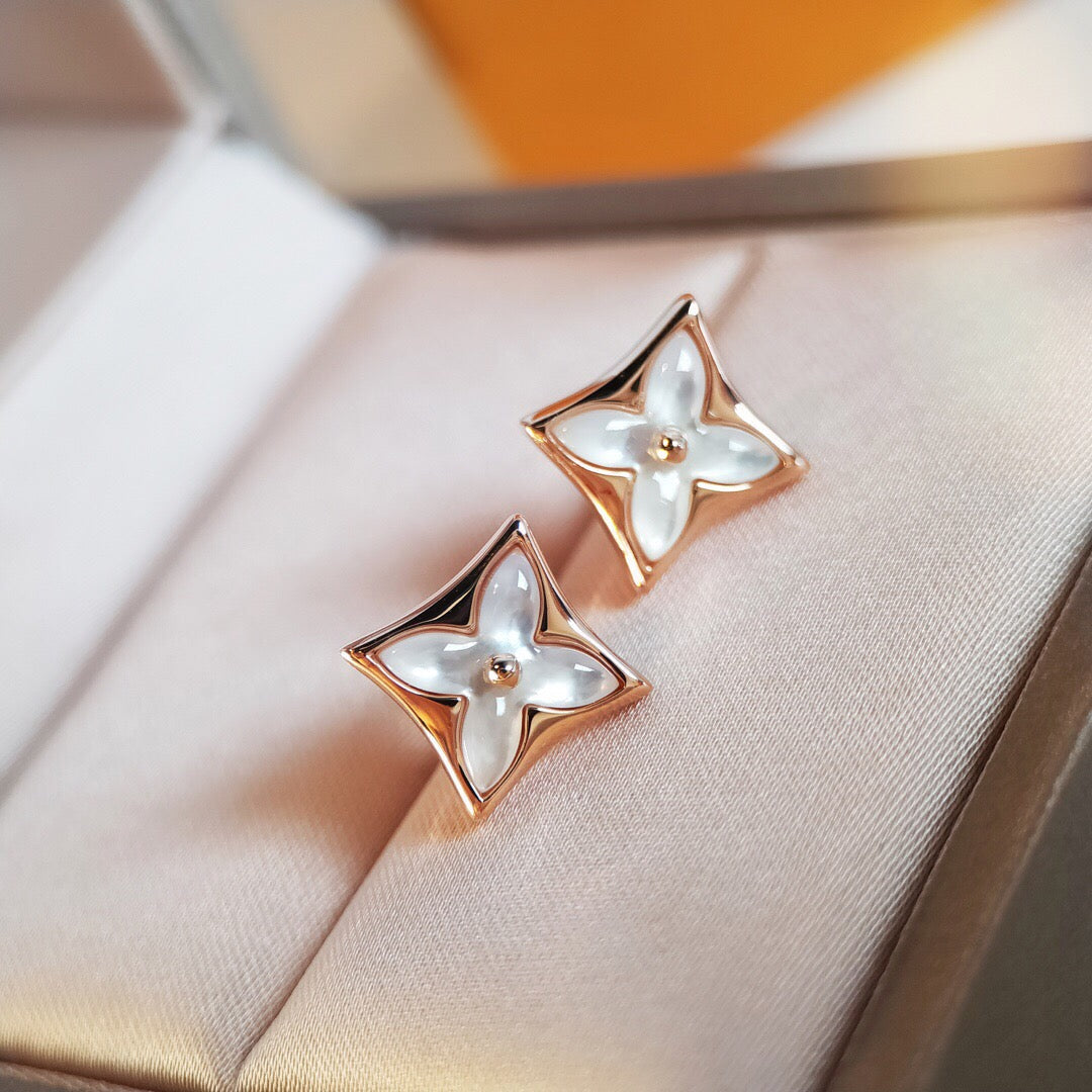 [Panda Jewelry]STAR MOP PINK GOLD EARRINGS