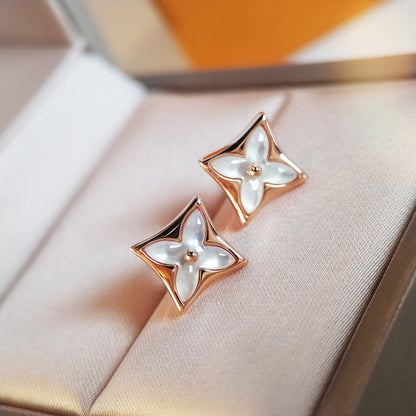 [Panda Jewelry]STAR MOP PINK GOLD EARRINGS