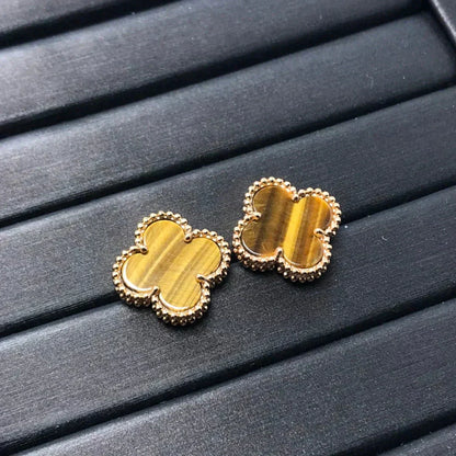 [Panda Jewelry]CLOVER MEDIUM 1 MOTIFS TIGER EYE EARRINGS