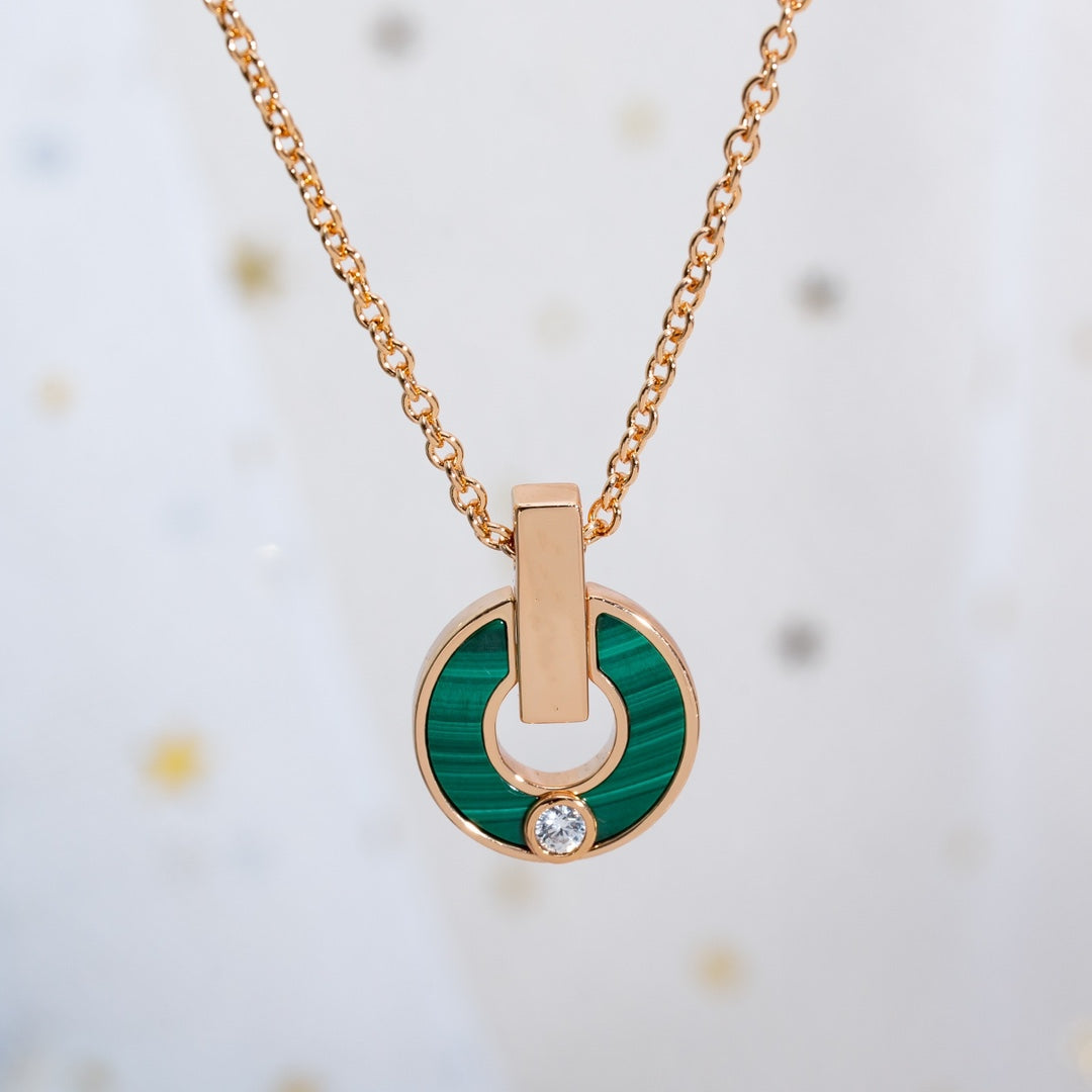 [Panda Jewelry]GARI NECKLACE PINK GOLD MALACHITE