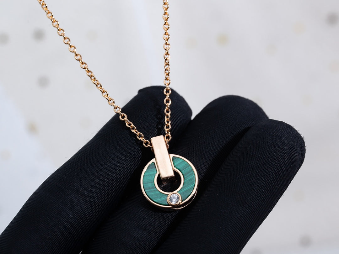 [Panda Jewelry]GARI NECKLACE PINK GOLD MALACHITE