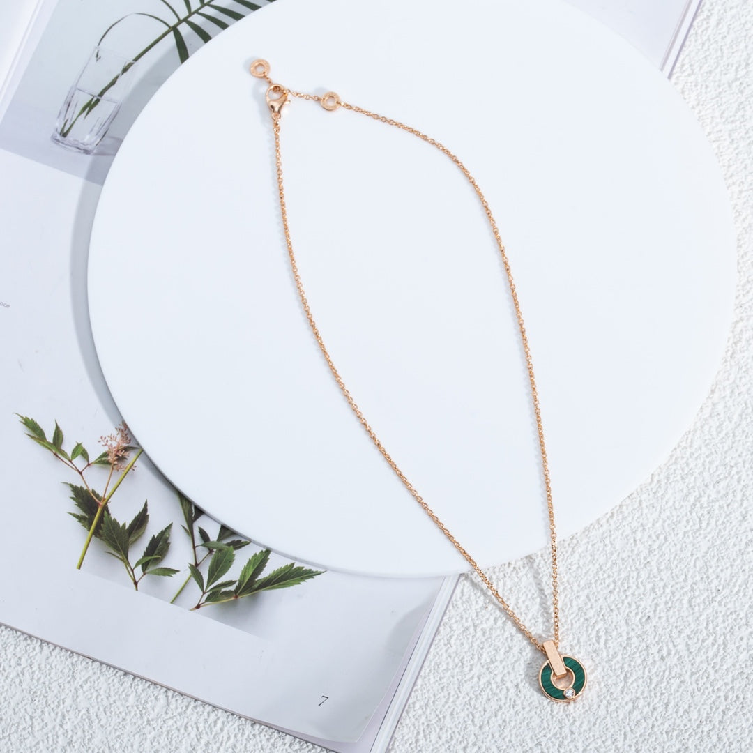 [Panda Jewelry]GARI NECKLACE PINK GOLD MALACHITE