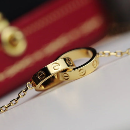 [Panda Jewelry]LOVE NECKLACE DOUBLE RING GOLD