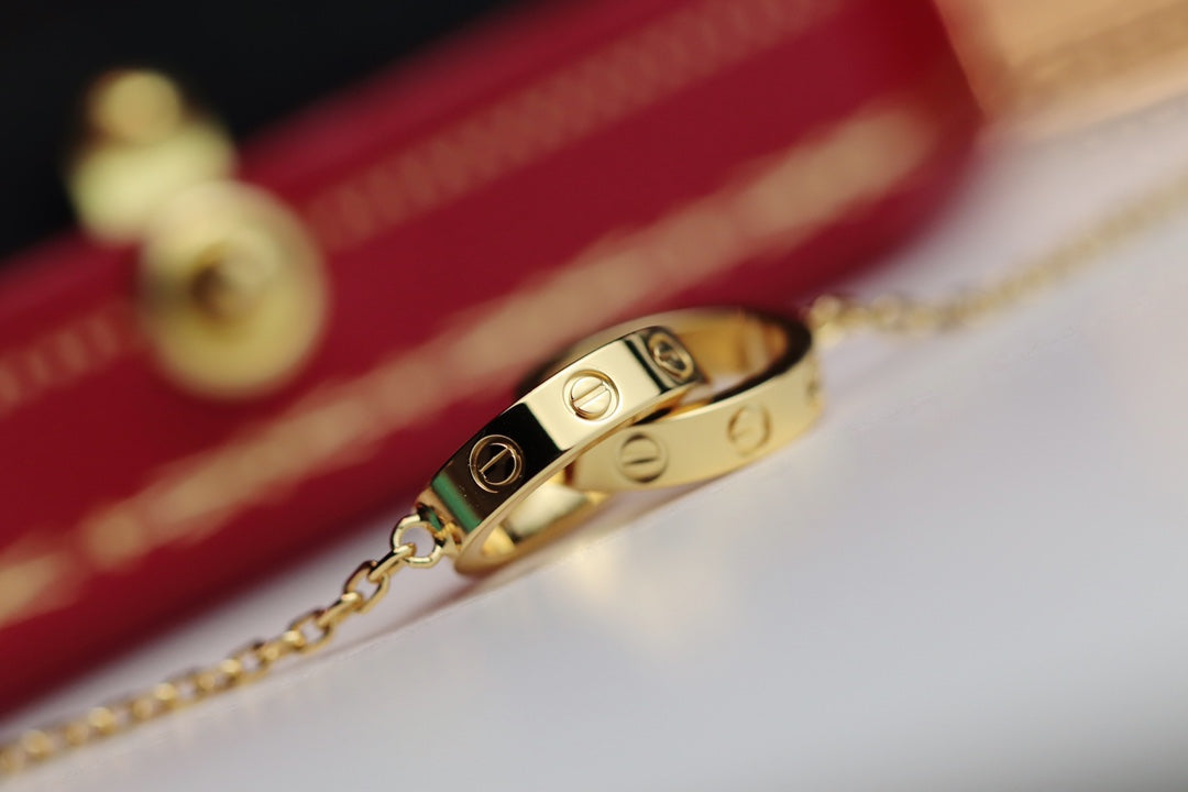 [Panda Jewelry]LOVE NECKLACE DOUBLE RING GOLD