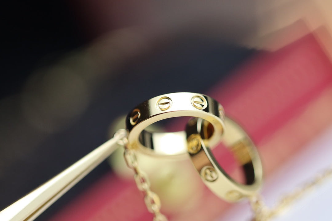 [Panda Jewelry]LOVE NECKLACE DOUBLE RING GOLD