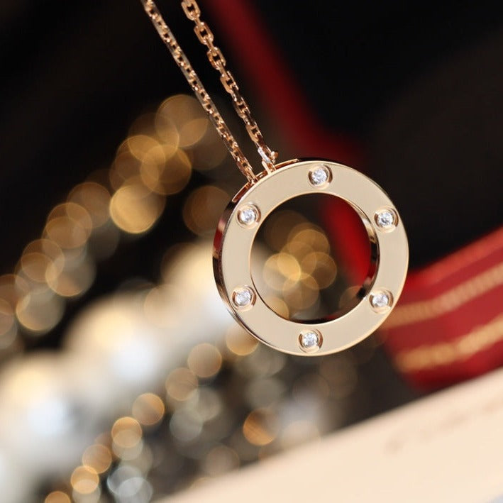[Panda Jewelry]LOVE NECKLACE 16MM 6 DIAMONDS PINK GOLD