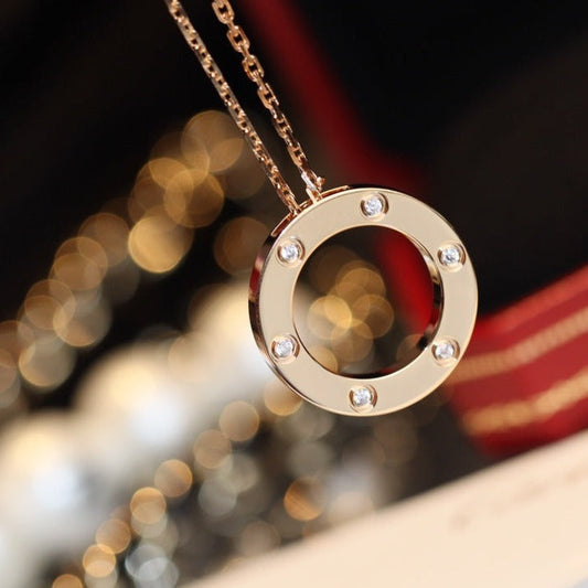 [Panda Jewelry]LOVE NECKLACE 16MM 6 DIAMONDS PINK GOLD