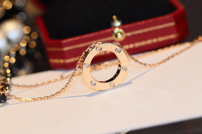[Panda Jewelry]LOVE NECKLACE 16MM 6 DIAMONDS PINK GOLD