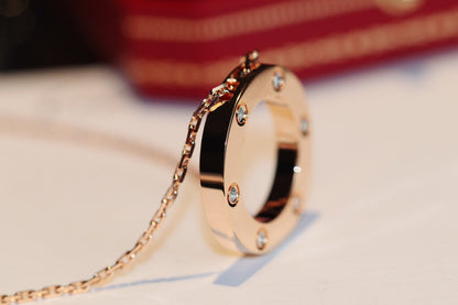 [Panda Jewelry]LOVE NECKLACE 16MM 6 DIAMONDS PINK GOLD