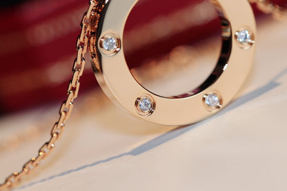 [Panda Jewelry]LOVE NECKLACE 16MM 6 DIAMONDS PINK GOLD