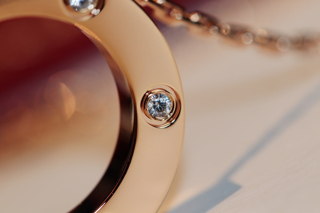 [Panda Jewelry]LOVE NECKLACE 16MM 6 DIAMONDS PINK GOLD