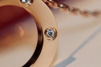 [Panda Jewelry]LOVE NECKLACE 16MM 6 DIAMONDS PINK GOLD