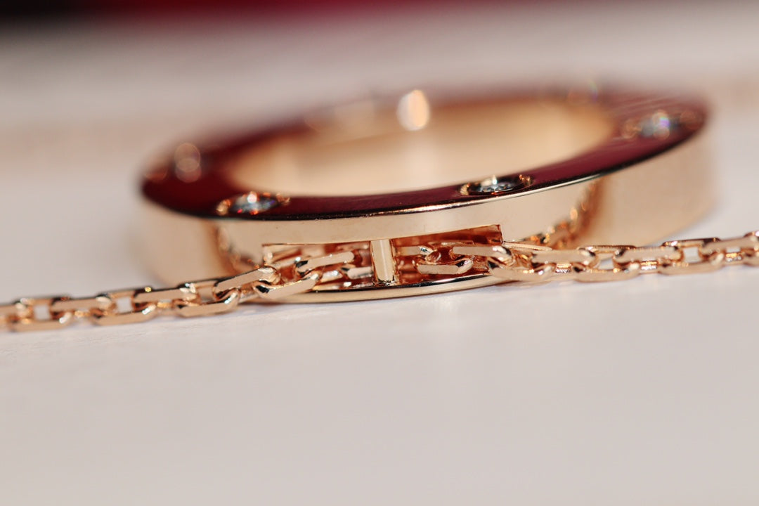 [Panda Jewelry]LOVE NECKLACE 16MM 6 DIAMONDS PINK GOLD